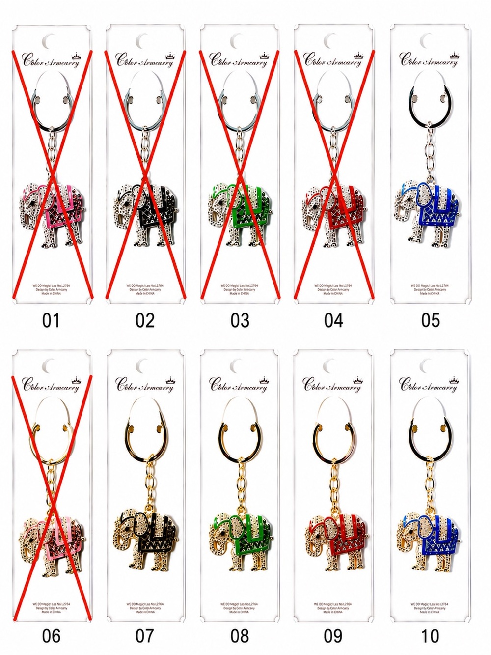 Rhinestone Elephant Bag Charm Keychain Various Colors - Pick One - Picture 3 of 4